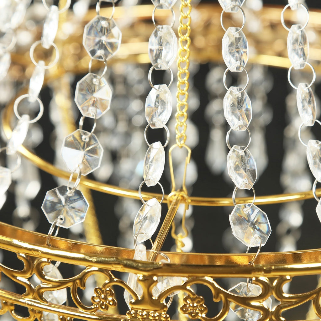 3ft Empire Style Beaded Crystal Chandelier with Gold Ornate Metal Frame, Adjustable Hanging Farmhouse Pendant Ceiling Lighting - Bell Racket Store