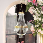 3ft Empire Style Beaded Crystal Chandelier with Gold Ornate Metal Frame, Adjustable Hanging Farmhouse Pendant Ceiling Lighting - Bell Racket Store