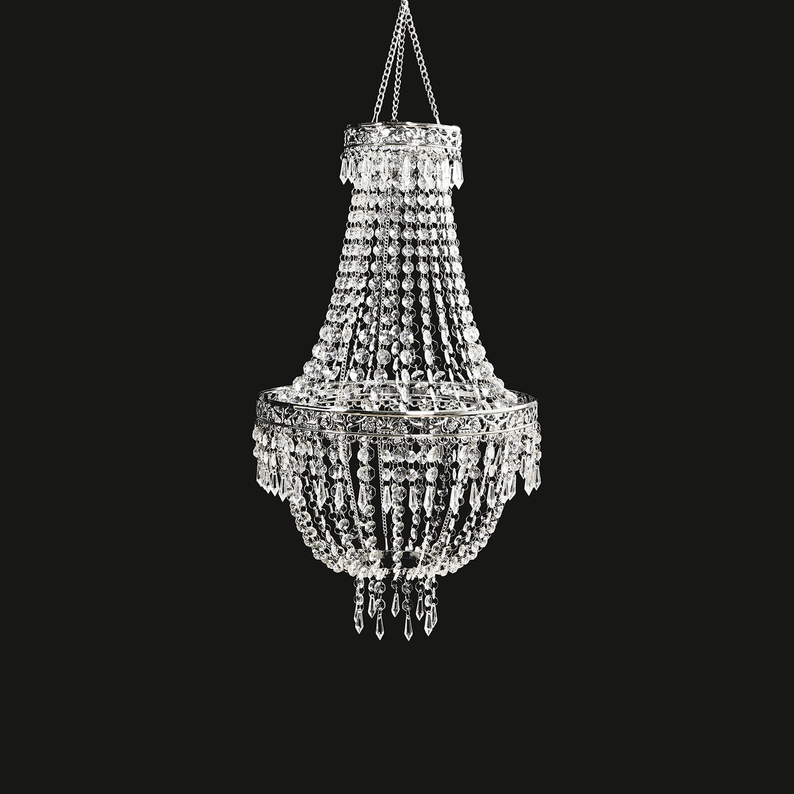 3ft Empire Style Beaded Crystal Chandelier with Silver Ornate Metal Frame, Adjustable Hanging Farmhouse Pendant Ceiling Lighting - Bell Racket Store