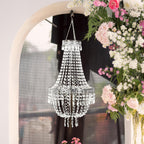 3ft Empire Style Beaded Crystal Chandelier with Silver Ornate Metal Frame, Adjustable Hanging Farmhouse Pendant Ceiling Lighting - Bell Racket Store