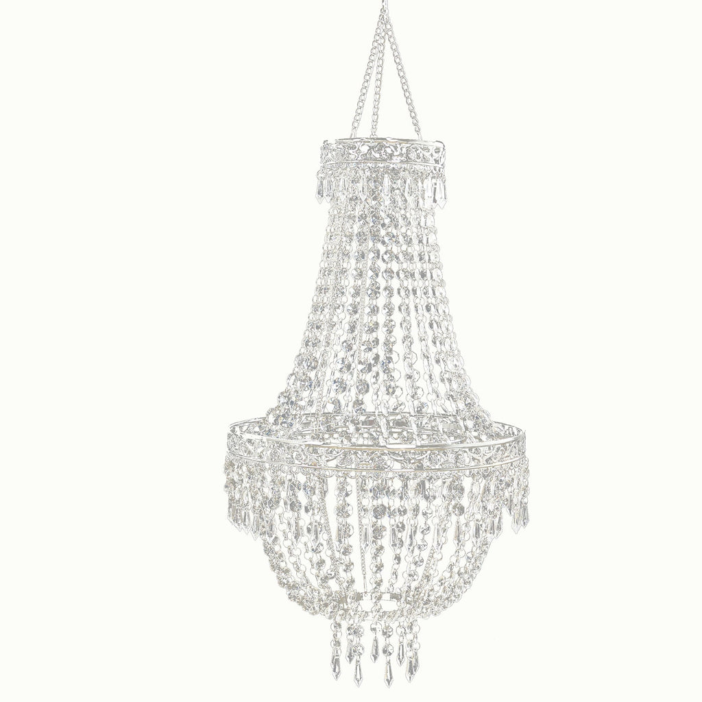 3ft Empire Style Beaded Crystal Chandelier with Silver Ornate Metal Frame, Adjustable Hanging Farmhouse Pendant Ceiling Lighting - Bell Racket Store