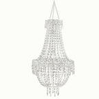 3ft Empire Style Beaded Crystal Chandelier with Silver Ornate Metal Frame, Adjustable Hanging Farmhouse Pendant Ceiling Lighting - Bell Racket Store