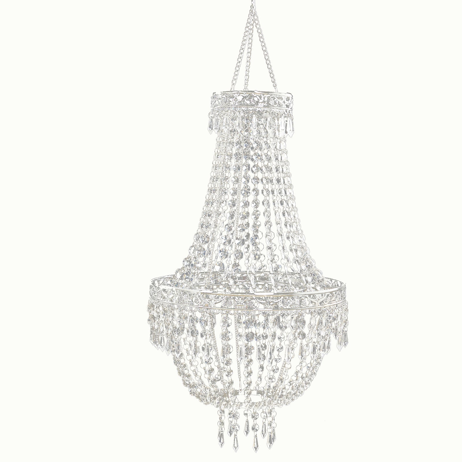 3ft Empire Style Beaded Crystal Chandelier with Silver Ornate Metal Frame, Adjustable Hanging Farmhouse Pendant Ceiling Lighting - Bell Racket Store