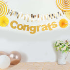 3ft Gold Glittered Congrats Paper Hanging Garland Banner Party Decor - Bell Racket Store