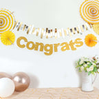 3ft Gold Glittered Congrats Paper Hanging Garland Banner Party Decor - Bell Racket Store