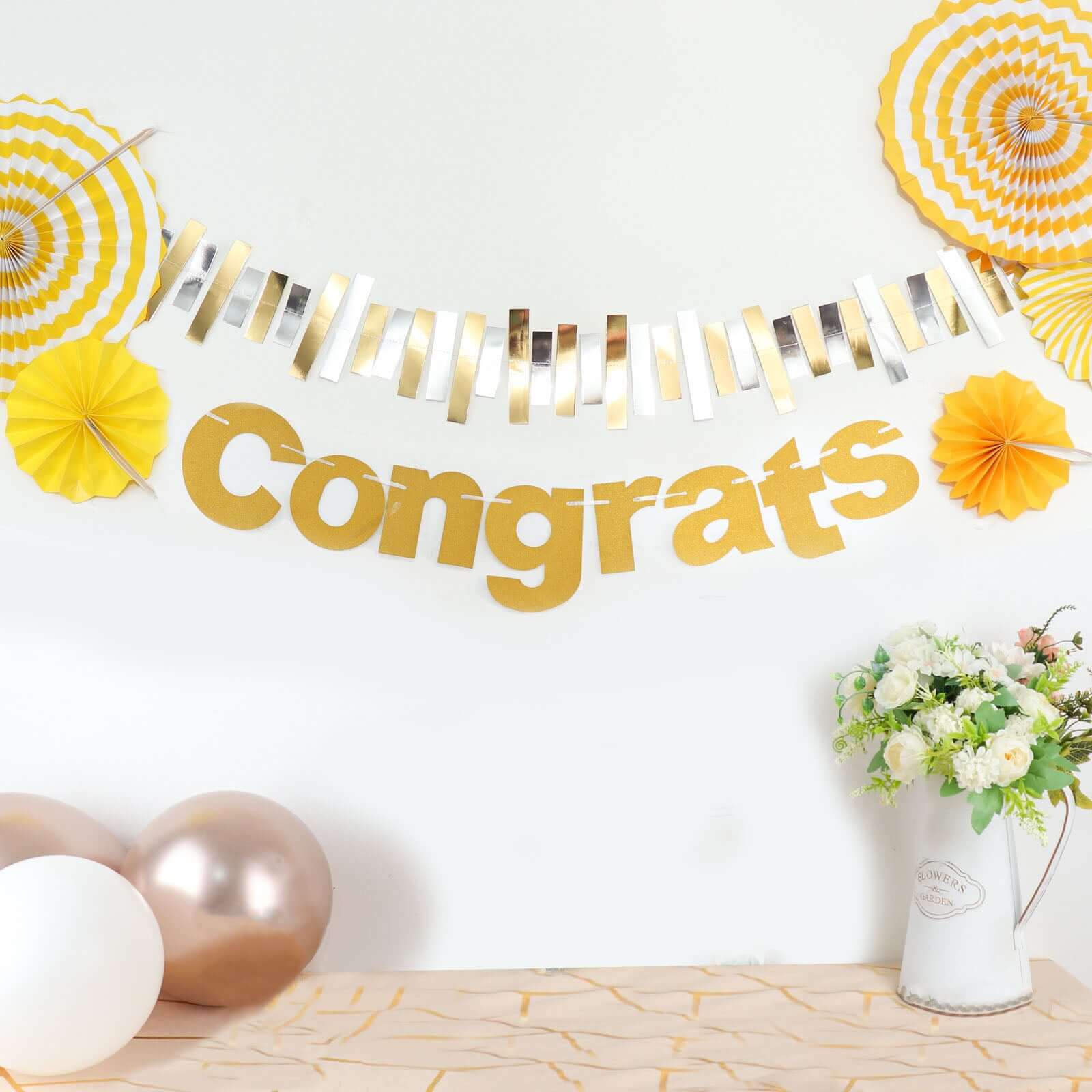 3ft Gold Glittered Congrats Paper Hanging Garland Banner Party Decor - Bell Racket Store