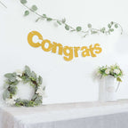 3ft Gold Glittered Congrats Paper Hanging Garland Banner Party Decor - Bell Racket Store