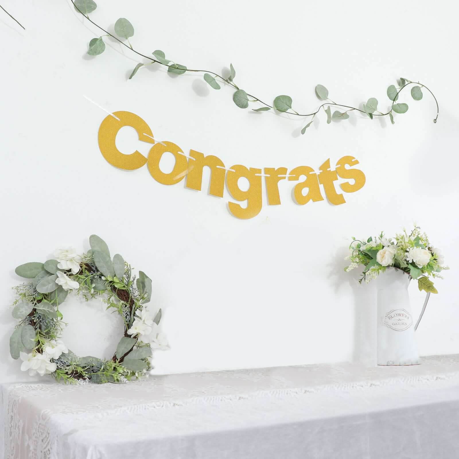 3ft Gold Glittered Congrats Paper Hanging Garland Banner Party Decor - Bell Racket Store