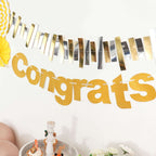 3ft Gold Glittered Congrats Paper Hanging Garland Banner Party Decor - Bell Racket Store