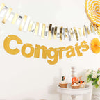 3ft Gold Glittered Congrats Paper Hanging Garland Banner Party Decor - Bell Racket Store