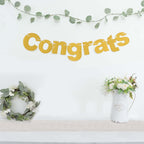 3ft Gold Glittered Congrats Paper Hanging Garland Banner Party Decor - Bell Racket Store