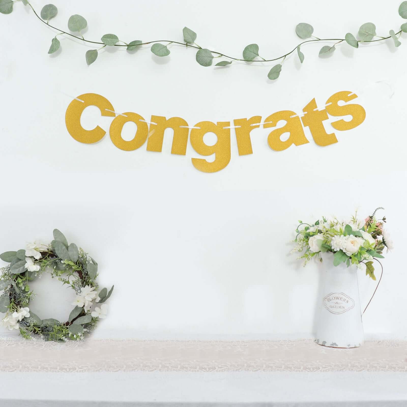 3ft Gold Glittered Congrats Paper Hanging Garland Banner Party Decor - Bell Racket Store