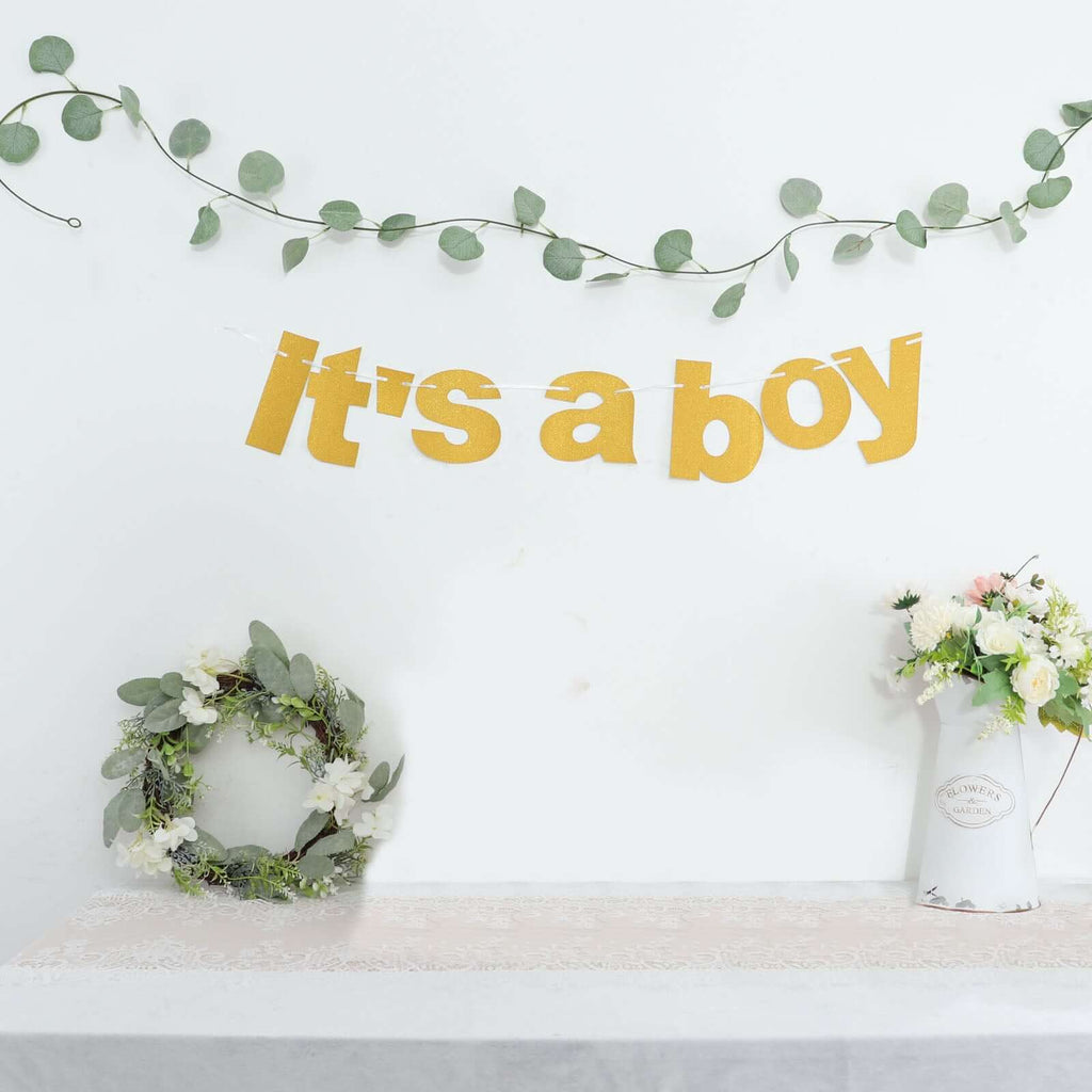 3ft Gold Glittered It's a Boy Paper Hanging Gender Reveal Garland Banner, Baby Shower Banner - Bell Racket Store