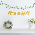 3ft Gold Glittered It's a Boy Paper Hanging Gender Reveal Garland Banner, Baby Shower Banner - Bell Racket Store