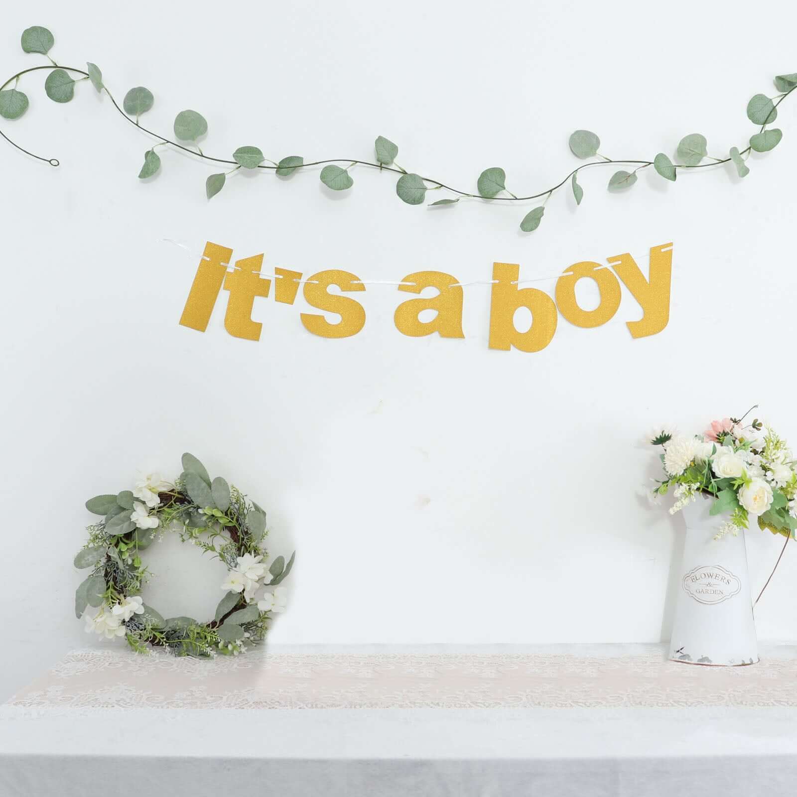 3ft Gold Glittered It's a Boy Paper Hanging Gender Reveal Garland Banner, Baby Shower Banner - Bell Racket Store