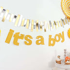 3ft Gold Glittered It's a Boy Paper Hanging Gender Reveal Garland Banner, Baby Shower Banner - Bell Racket Store