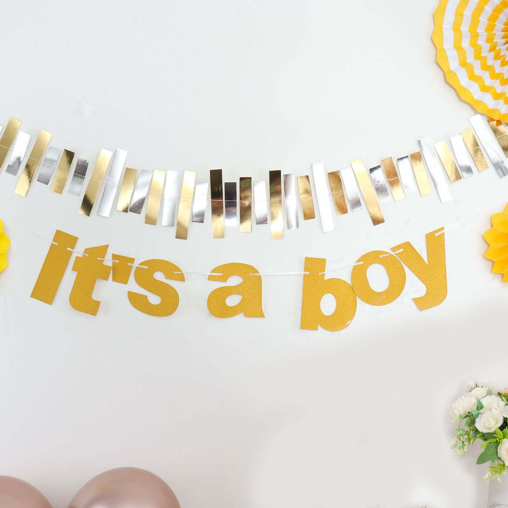 3ft Gold Glittered It's a Boy Paper Hanging Gender Reveal Garland Banner, Baby Shower Banner - Bell Racket Store