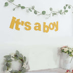 3ft Gold Glittered It's a Boy Paper Hanging Gender Reveal Garland Banner, Baby Shower Banner - Bell Racket Store
