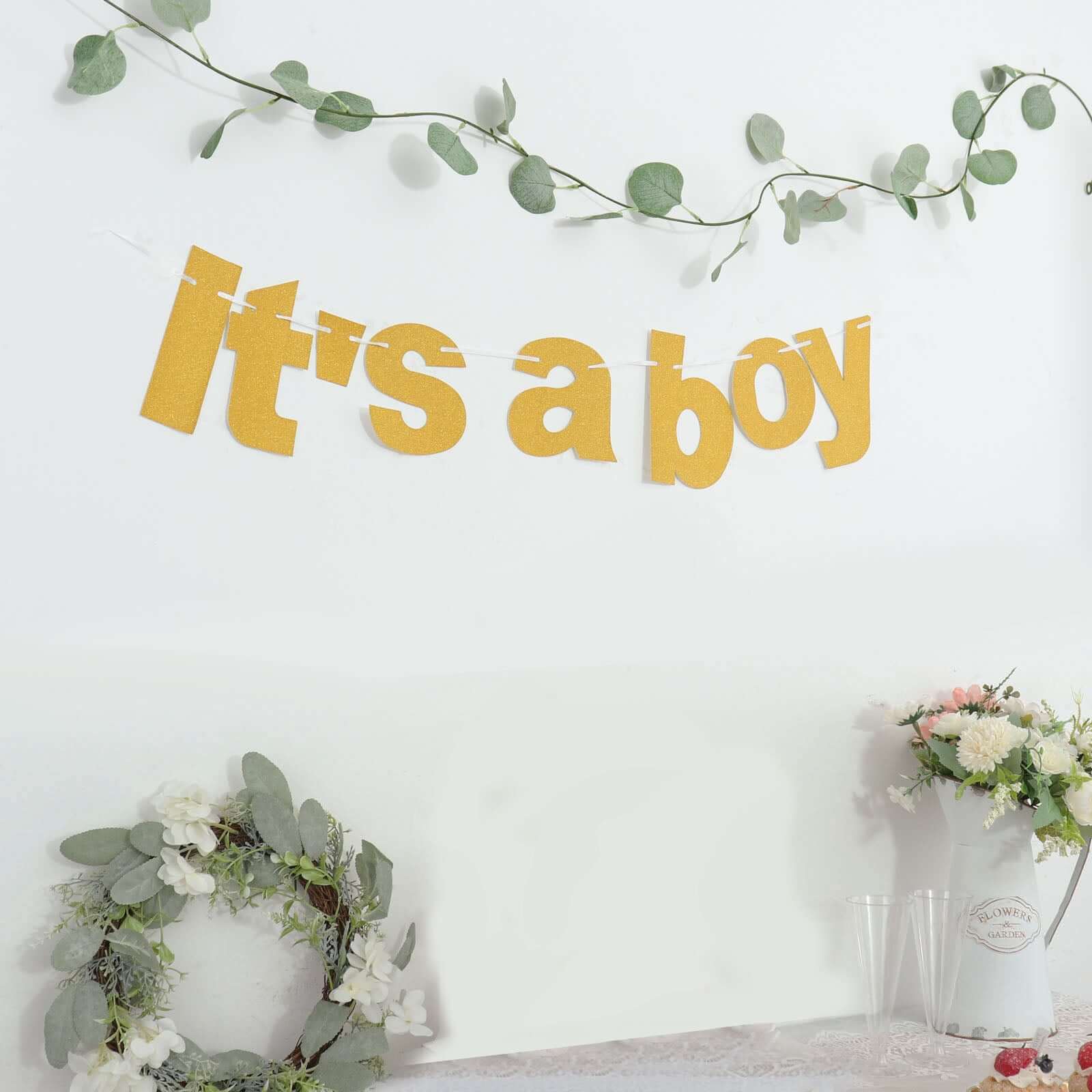 3ft Gold Glittered It's a Boy Paper Hanging Gender Reveal Garland Banner, Baby Shower Banner - Bell Racket Store
