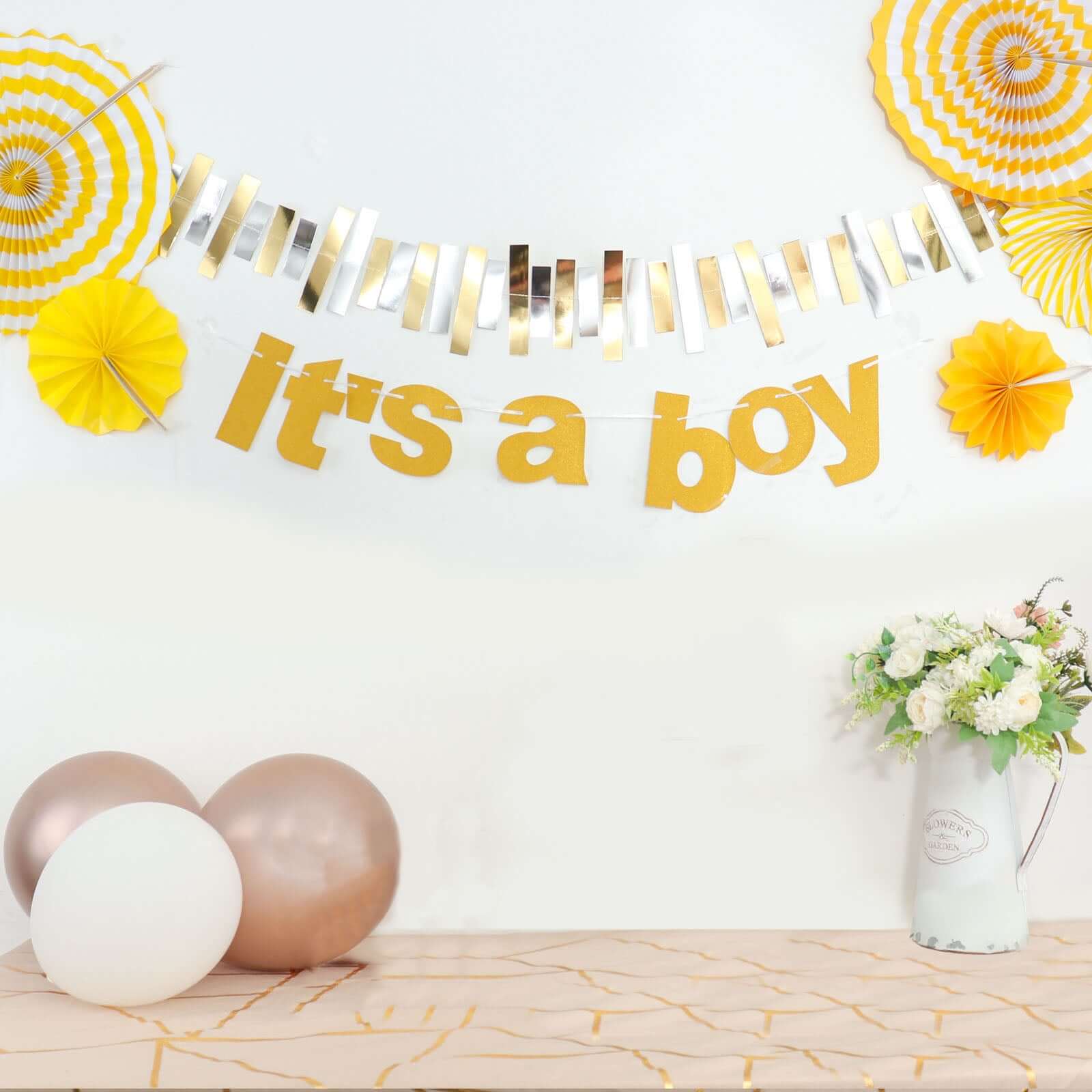 3ft Gold Glittered It's a Boy Paper Hanging Gender Reveal Garland Banner, Baby Shower Banner - Bell Racket Store