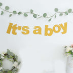 3ft Gold Glittered It's a Boy Paper Hanging Gender Reveal Garland Banner, Baby Shower Banner - Bell Racket Store