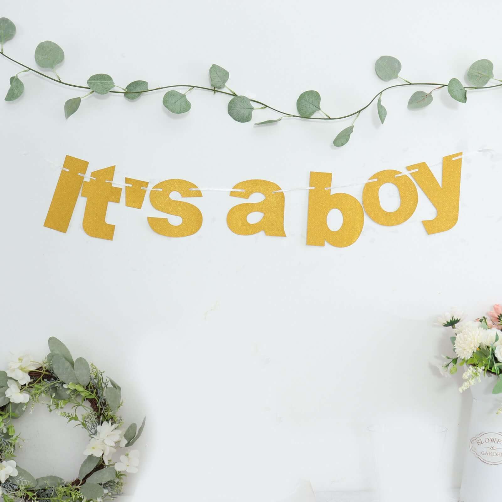 3ft Gold Glittered It's a Boy Paper Hanging Gender Reveal Garland Banner, Baby Shower Banner - Bell Racket Store