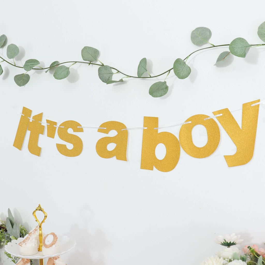 3ft Gold Glittered It's a Boy Paper Hanging Gender Reveal Garland Banner, Baby Shower Banner - Bell Racket Store
