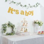 3ft Gold Glittered It's a Boy Paper Hanging Gender Reveal Garland Banner, Baby Shower Banner - Bell Racket Store