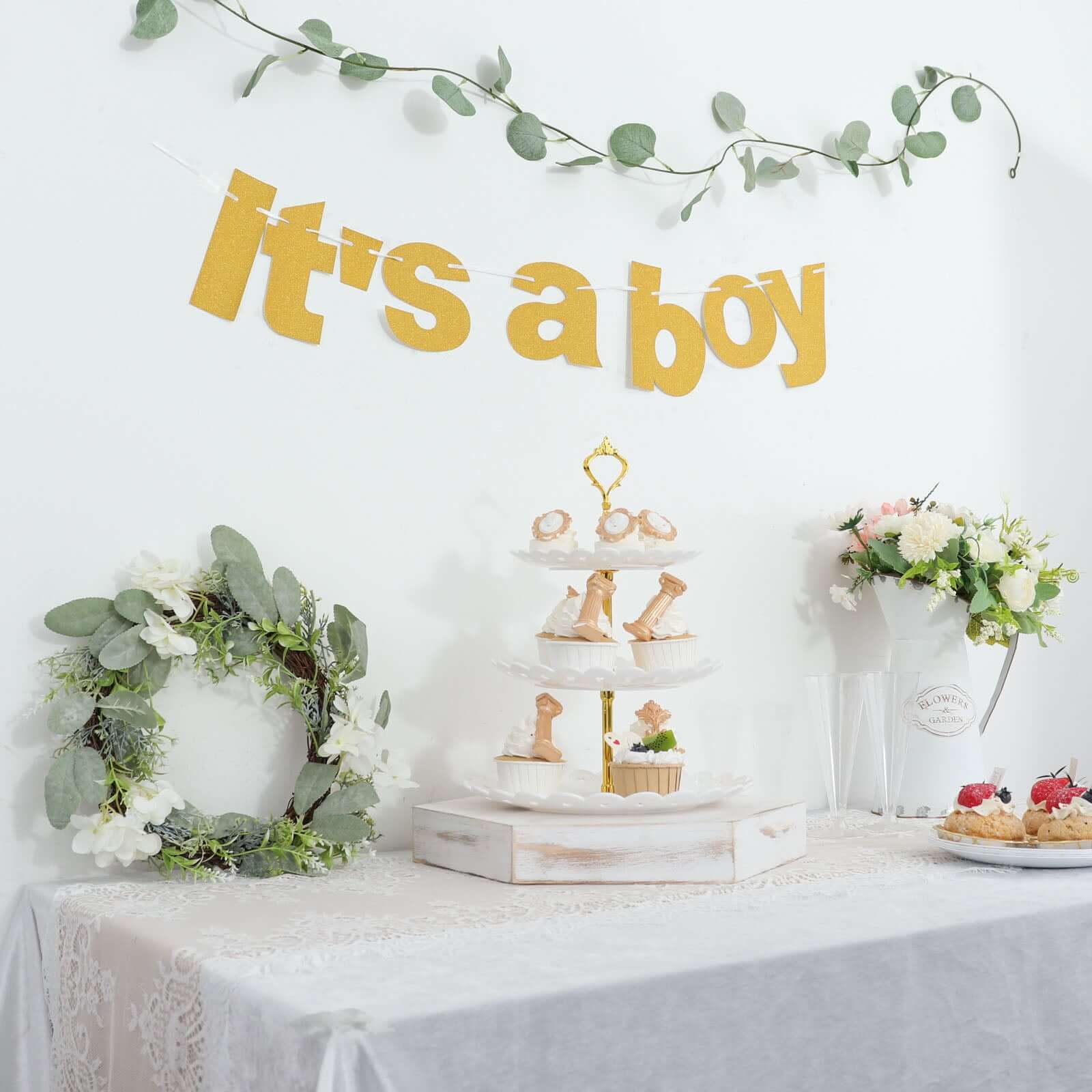 3ft Gold Glittered It's a Boy Paper Hanging Gender Reveal Garland Banner, Baby Shower Banner - Bell Racket Store