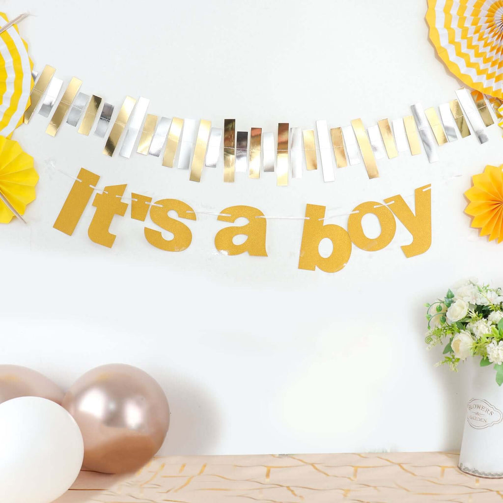 3ft Gold Glittered It's a Boy Paper Hanging Gender Reveal Garland Banner, Baby Shower Banner - Bell Racket Store