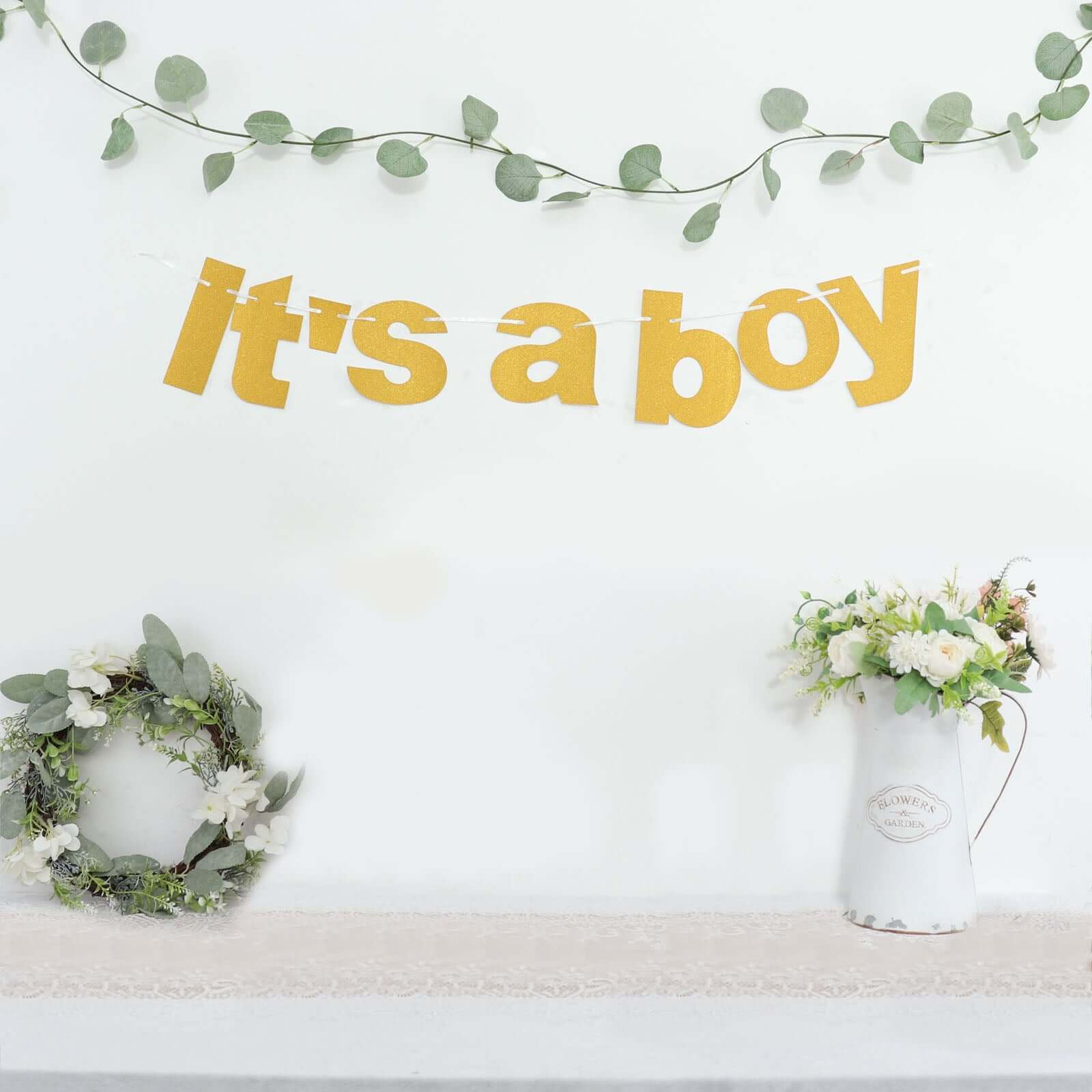 3ft Gold Glittered It's a Boy Paper Hanging Gender Reveal Garland Banner, Baby Shower Banner - Bell Racket Store