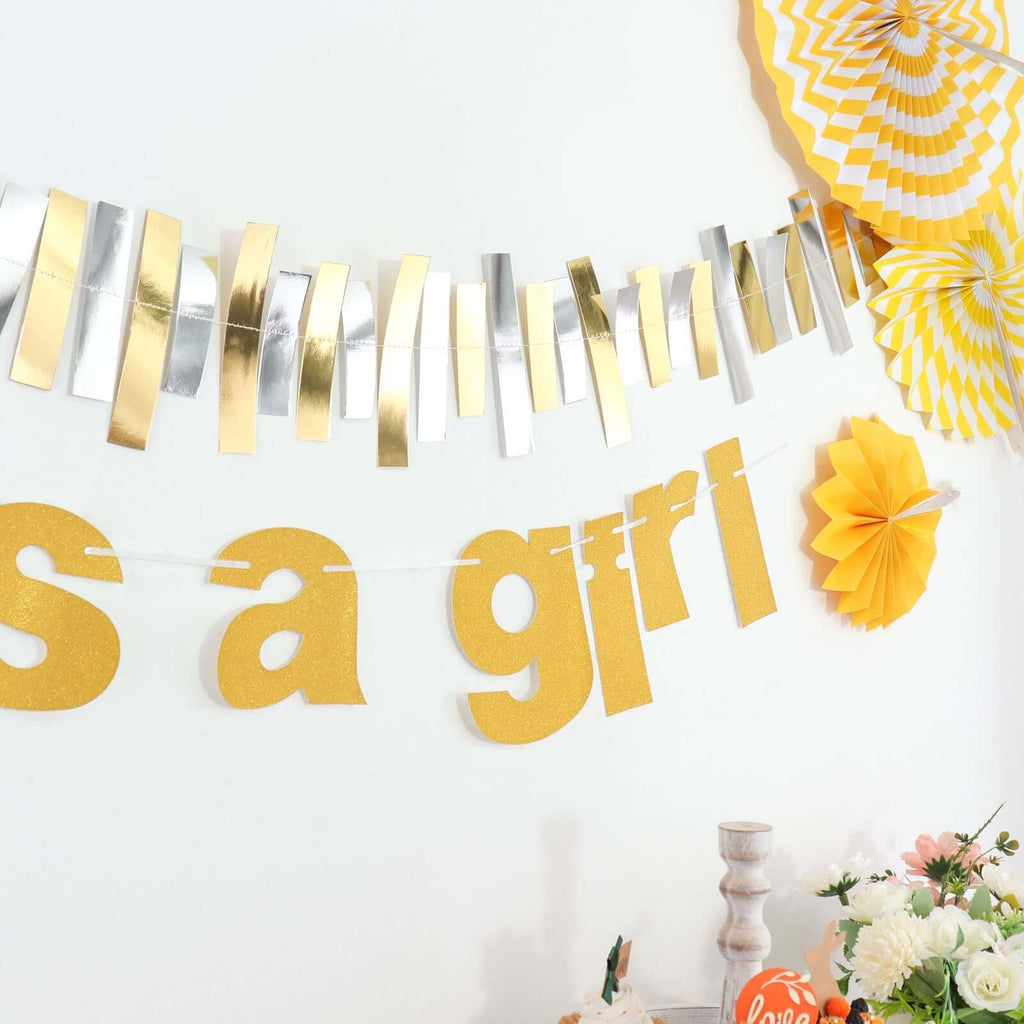 3ft Gold Glittered It's a Girl Paper Hanging Gender Reveal Garland Banner, Baby Shower Banner - Bell Racket Store