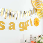 3ft Gold Glittered It's a Girl Paper Hanging Gender Reveal Garland Banner, Baby Shower Banner - Bell Racket Store