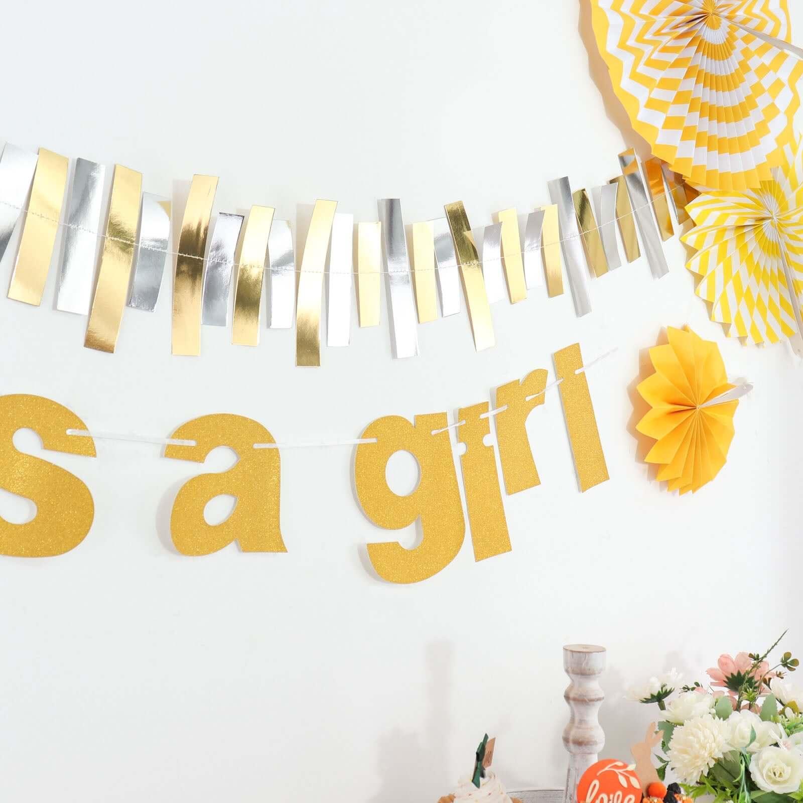 3ft Gold Glittered It's a Girl Paper Hanging Gender Reveal Garland Banner, Baby Shower Banner - Bell Racket Store