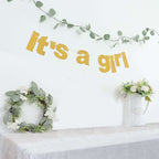 3ft Gold Glittered It's a Girl Paper Hanging Gender Reveal Garland Banner, Baby Shower Banner - Bell Racket Store