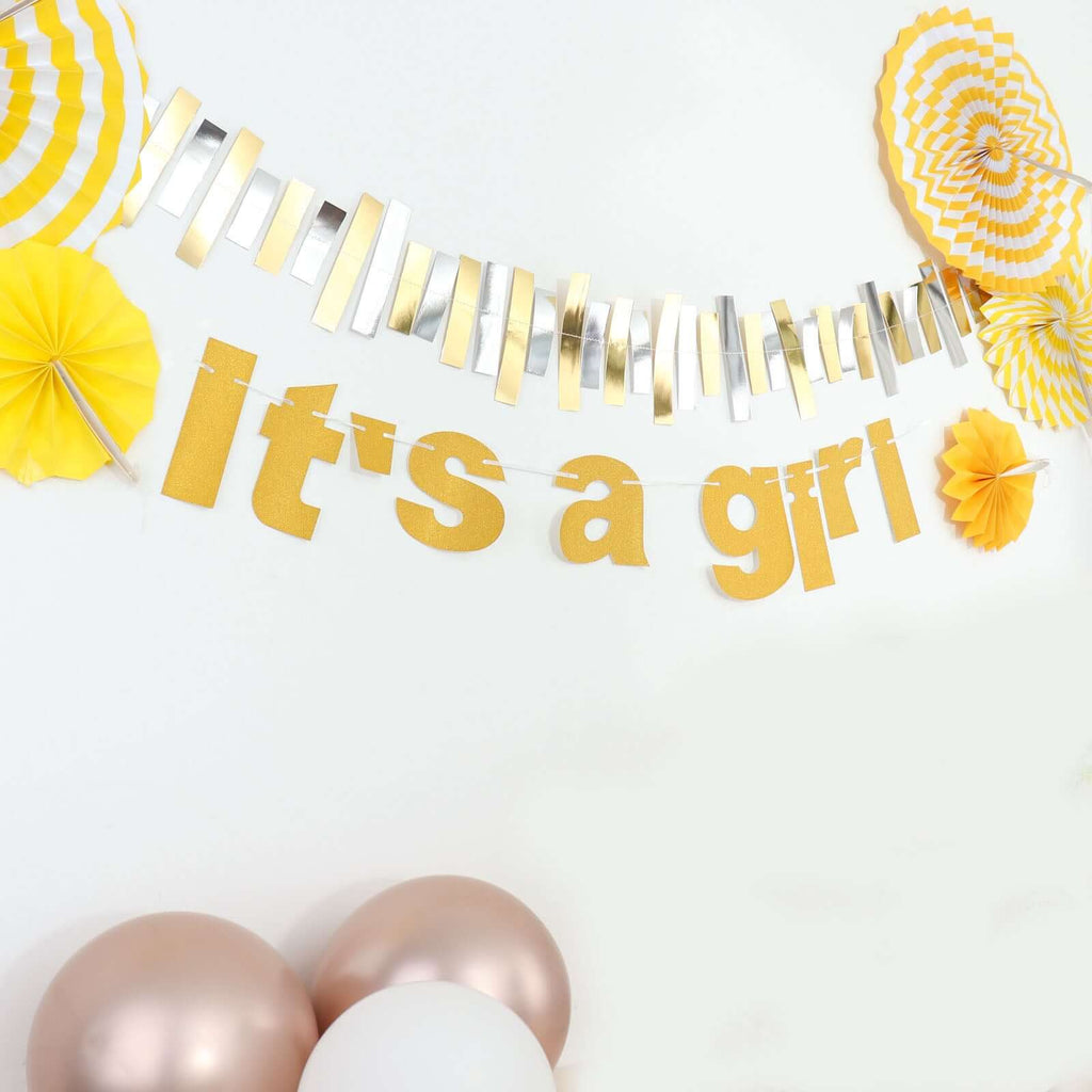 3ft Gold Glittered It's a Girl Paper Hanging Gender Reveal Garland Banner, Baby Shower Banner - Bell Racket Store