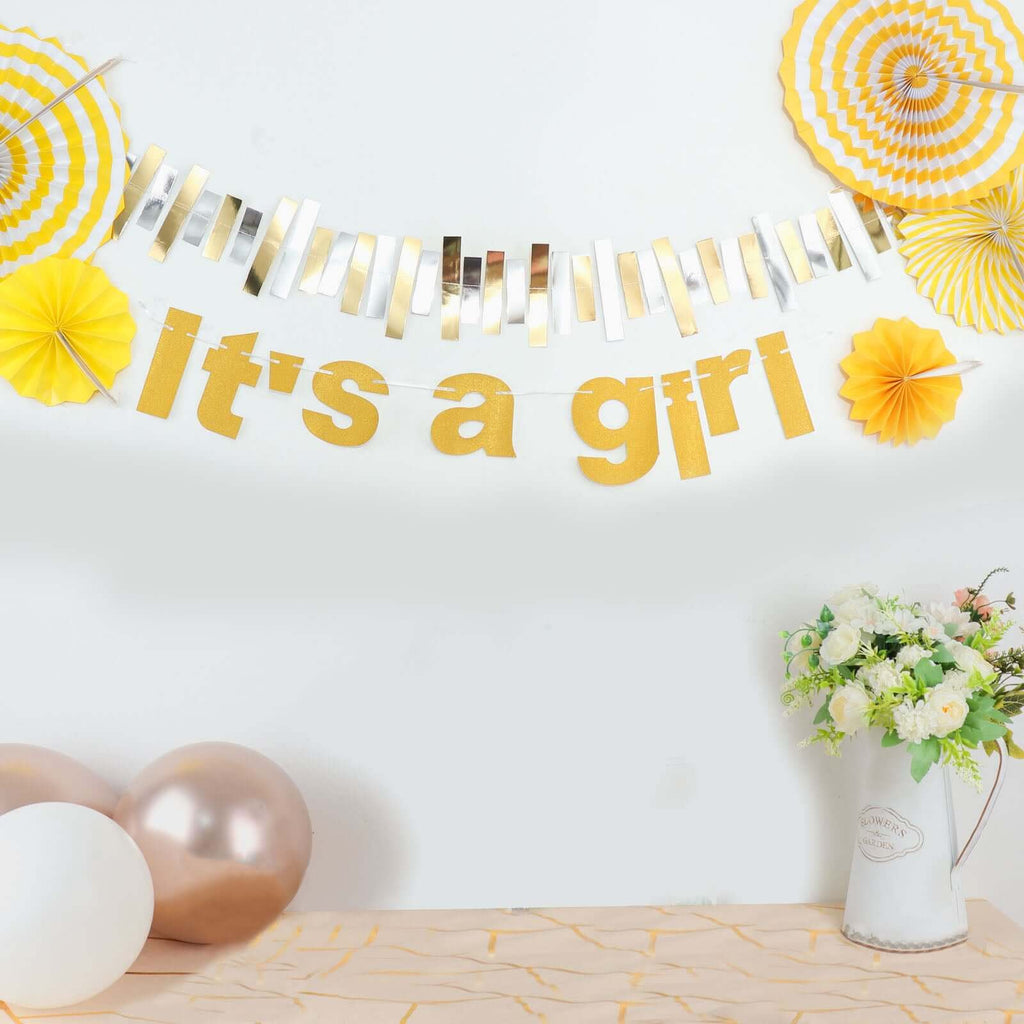 3ft Gold Glittered It's a Girl Paper Hanging Gender Reveal Garland Banner, Baby Shower Banner - Bell Racket Store