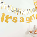 3ft Gold Glittered It's a Girl Paper Hanging Gender Reveal Garland Banner, Baby Shower Banner - Bell Racket Store