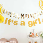 3ft Gold Glittered It's a Girl Paper Hanging Gender Reveal Garland Banner, Baby Shower Banner - Bell Racket Store
