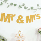3ft Gold Glittered Mr and Mrs Paper Hanging Wedding Anniversary Banner, Party Garland Banner - Bell Racket Store