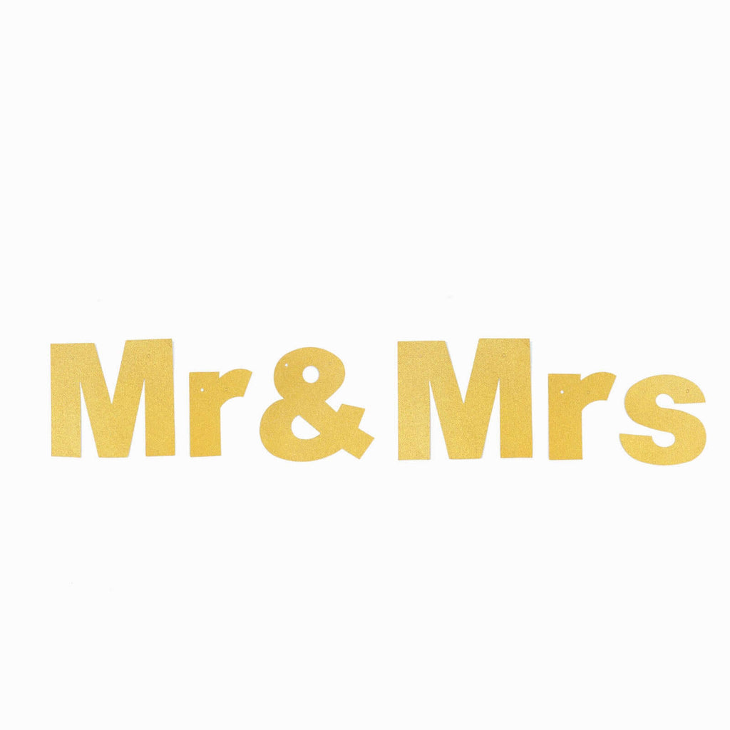 3ft Gold Glittered Mr and Mrs Paper Hanging Wedding Anniversary Banner, Party Garland Banner - Bell Racket Store