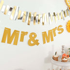 3ft Gold Glittered Mr and Mrs Paper Hanging Wedding Anniversary Banner, Party Garland Banner - Bell Racket Store
