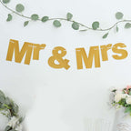 3ft Gold Glittered Mr and Mrs Paper Hanging Wedding Anniversary Banner, Party Garland Banner - Bell Racket Store