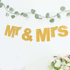 3ft Gold Glittered Mr and Mrs Paper Hanging Wedding Anniversary Banner, Party Garland Banner - Bell Racket Store