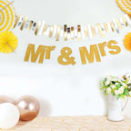 3ft Gold Glittered Mr and Mrs Paper Hanging Wedding Anniversary Banner, Party Garland Banner - Bell Racket Store
