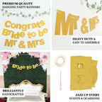 3ft Gold Glittered Mr and Mrs Paper Hanging Wedding Anniversary Banner, Party Garland Banner - Bell Racket Store