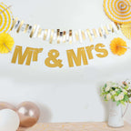 3ft Gold Glittered Mr and Mrs Paper Hanging Wedding Anniversary Banner, Party Garland Banner - Bell Racket Store