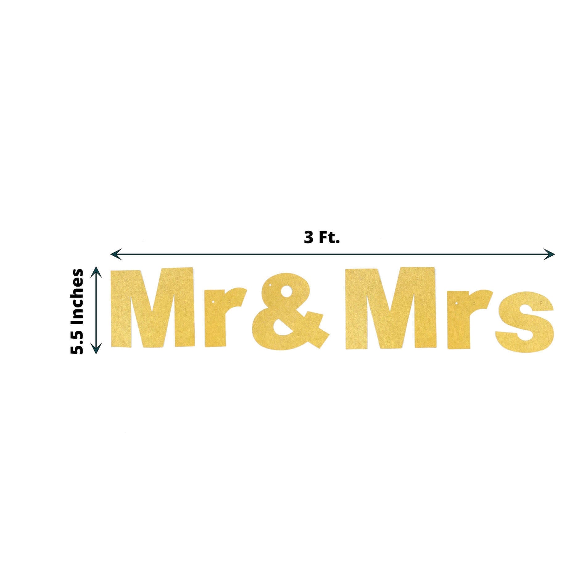 3ft Gold Glittered Mr and Mrs Paper Hanging Wedding Anniversary Banner, Party Garland Banner - Bell Racket Store
