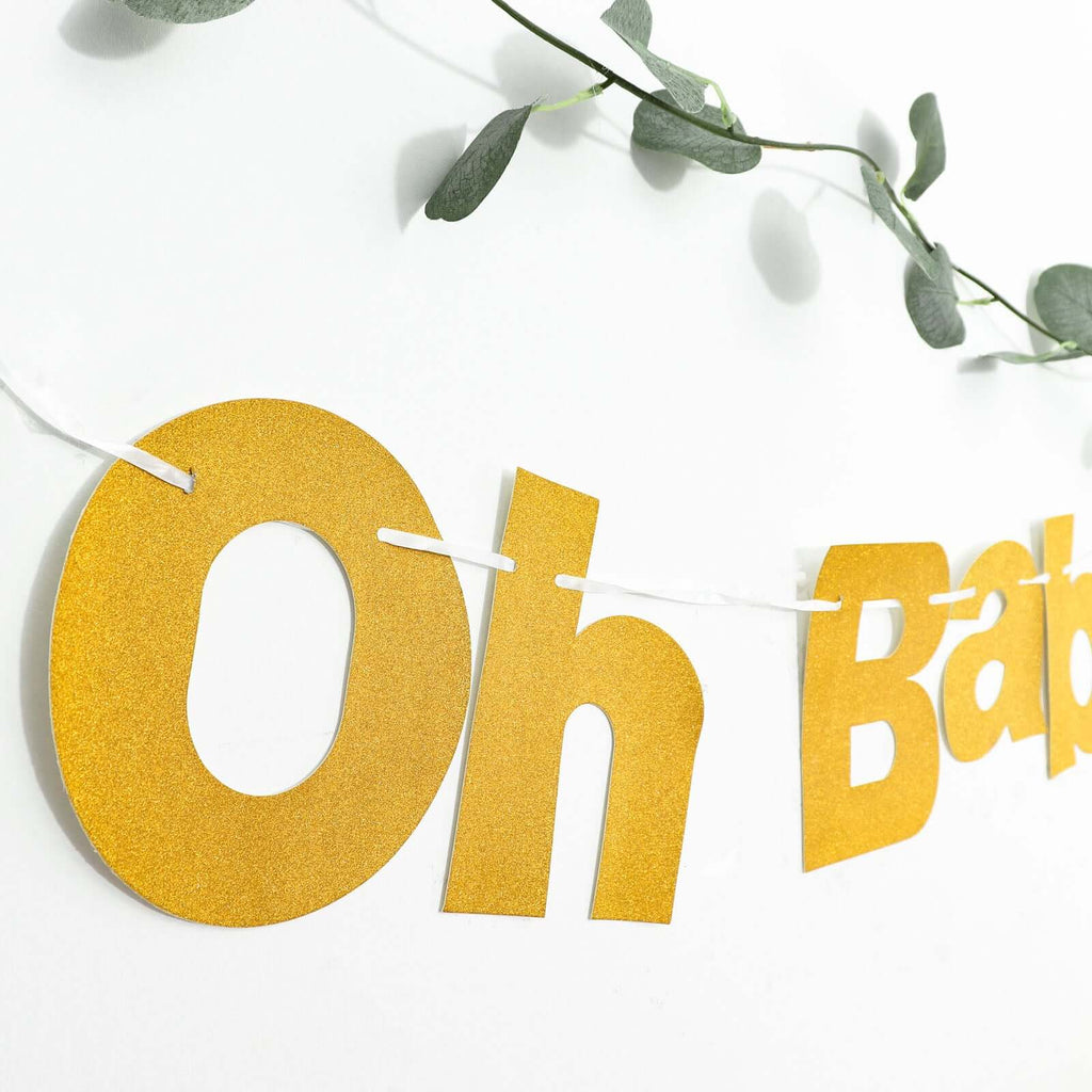3ft Gold Glittered Oh Baby Paper Hanging Baby Shower Garland Banner - Bell Racket Store