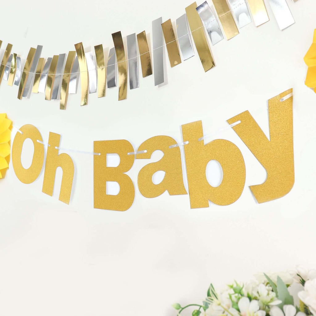 3ft Gold Glittered Oh Baby Paper Hanging Baby Shower Garland Banner - Bell Racket Store